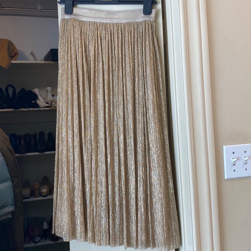 Alice and Olivia Gold Pleated Metallic Skirt